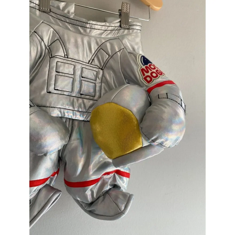 Moon Doggie Spooky Night Astronaut Dog Costume Silver Iridescent Space Suit Sz L